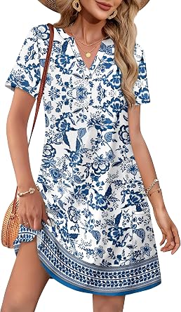 Summer Dresses for Women Casual V Neck Wedding Guest Dress Hawaiian Midi Dress Fashion Beach Vacation Clothes