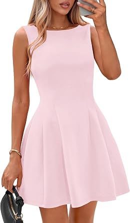 Womens Summer Sleeveless Mini Dress 2026 Elegant Classy Boat Neck A Line Cocktail Party Short Dresses