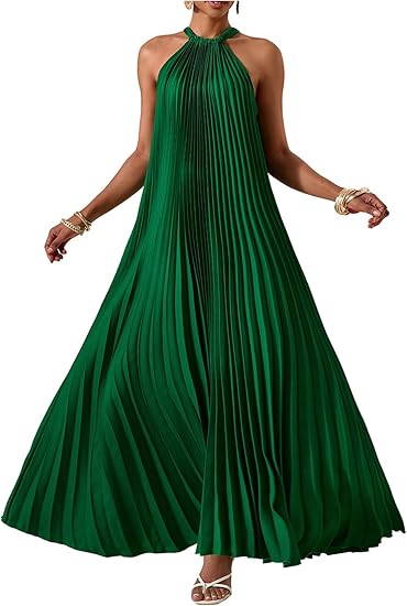 Women's Summer Long Maxi Dress Wedding Guest Party Vacation Dress | Sleeveless Pleated Long Flowy Beach Dress