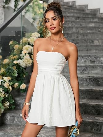 Summer Strapless Mini Dress Sleeveless Smocked Flowy A Line Beach Tube Top Dresses for Women 2026