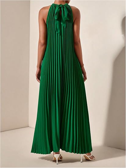 Women's Summer Long Maxi Dress Wedding Guest Party Vacation Dress | Sleeveless Pleated Long Flowy Beach Dress
