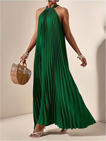 Women's Summer Long Maxi Dress Wedding Guest Party Vacation Dress | Sleeveless Pleated Long Flowy Beach Dress