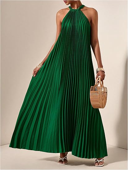 Women's Summer Long Maxi Dress Wedding Guest Party Vacation Dress | Sleeveless Pleated Long Flowy Beach Dress