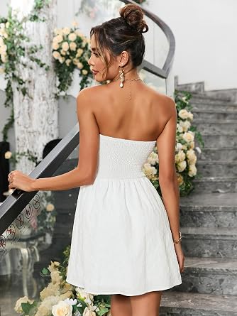 Summer Strapless Mini Dress Sleeveless Smocked Flowy A Line Beach Tube Top Dresses for Women 2026